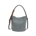 Grand sac seau bleu gris en cuir grainé avec foulard floral et logo FASHION gravé - Bleu