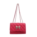 Chic magenta quilted chain crossbody bag with silver bow clasp and strap for women - Rose Pink