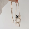 Funda bandolera crema con cartera acolchada y elegante correa de cadena metálica - Marco Galvanizado Cartera con Cierre Cadena de Cuero / Albaricoque / iPhone 7/8/SE 2020