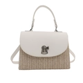 Borsa a mano in paglia da donna con patta in pelle bianca e chiusura a serratura - Bianco