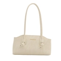 Elegante borsa a spalla in pelle bianco crema con spalline annodate e scritte dorate - Bianco
