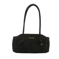 Borsa a mano nera minimalista capiente con finitura scamosciata e dettagli a nodo - Nero