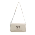 Minimalist beige crossbody bag with silver butterfly buckle and chain strap - Butterfly Bow Chain Small Square Bag / White