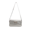 Silver metallic butterfly shoulder bag with chain strap and bow buckle in rectangle shape - Butterfly Bow Chain Small Square Bag / Silver