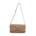 Khaki shoulder bag with silver metal butterfly buckle and elegant chain strap - Butterfly Bow Chain Small Square Bag / Khaki