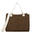 Borsa tote in velluto a coste marrone con stampa fragole e doppie maniglie versatili - Marrone