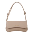 Minimalist beige baguette shoulder bag with knot straps and fashion gold lettering - Khaki
