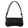 Minimalist black faux leather underarm bag with knot strap detail and gold lettering - Black