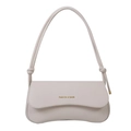 Fashionable beige underarm bag in matte PU leather with tied strap and golden text logo - White