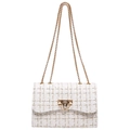 Sac à bandoulière élégant en tweed blanc avec chaîne dorée et fermoir métallique carré - Tweed Blanc