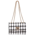 Sac bandoulière élégant en tweed noir et blanc avec détail de fermoir doré - Treillis Blanc