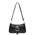 Borsa a spalla minimalista in ecopelle nera con fibbia argentata e cerniera elegante - Nero