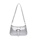 Borsa baguette argento metallizzato con patchwork geometrico e fibbia metallica - Argento