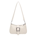 Borsa a spalla bianco crema minimalista con cuciture geometriche e fibbia argentata - Bianco