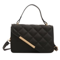 Classic black quilted PU leather handbag with gold metal detail and adjustable shoulder strap - Black