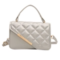 Silver quilted crossbody bag with diamond stitching and golden metal strip detail - Silver