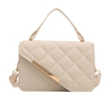 Chic beige quilted crossbody handbag with gold metal hardware and detachable strap - Off White