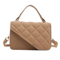Quilted beige crossbody bag with gold trim and adjustable shoulder strap for women - Khaki