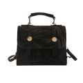 Sac bandoulière noir de style français avec texture marbrée et boucle dorée ronde - Noir à Motif