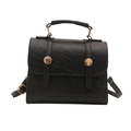 Black pleated leather crossbody bag with top handle and golden circular hardware accents - Black