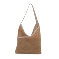 Borsa a secchiello in rete kaki fatta a mano con tracolla crema per un look estivo chic - Bianco