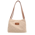 Schicke beige Tragetasche mit Gitterprägung und braunen Trägern für Damen - Gebrochenes Weiß