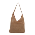 Borsa tote in rete kaki tessuta a mano con spalline larghe per le vacanze - Cachi