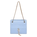 Light blue crossbody bag with V-shaped quilting, gold chain strap and SS pendant - Blue