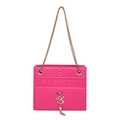 Rose pink PU leather shoulder bag with V-quilted pattern, gold chain and tassel detail - Rose Red