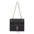 Quilted black crossbody bag with gold chain strap and V-shaped stitching detail - Black
