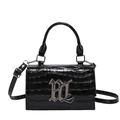 Glossy black faux croc leather mini square bag with silver BL logo and top handle - Black