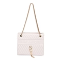 Cream white crossbody bag with V-quilted faux leather and golden chain strap - White