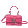 Glossy rose red stone pattern baguette bag with silver BL logo and top handle - Rose Red