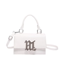 White crocodile pattern top handle bag with gothic metal letter and adjustable shoulder strap - White