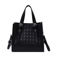 Large black woven texture tote bag with shoulder strap and Fashion Bags engraving - Black