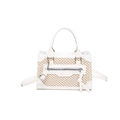 Borsa a tracolla in pelle bianca e paglia intrecciata con cerniera argentata e manici - Bianco