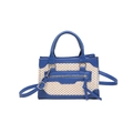 Klein blue and beige woven crossbody bag with leather trim and fringe detail - Blue