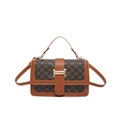Retro contrast shoulder bag with brown vintage monogram canvas and gold buckle detail - Brown