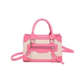 Borsa a mano in paglia intrecciata rosa con finiture a contrasto e tracolla estiva - Rosa Rosso