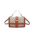 Vintage monogram small square bag with brown faux leather trim and golden clasp - Khaki