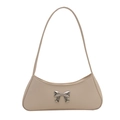 Bolso de hombro color crema de piel sintética con lazo metálico plateado estilo baguette - Blanco