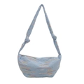 Hellblaue Hobo-Tasche aus Nylon mit bunten Wellenstickereien und geknotetem Schultergurt - Blau