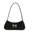 Bolso de hombro baguette negro minimalista con detalle de mariposa plateada - Negro