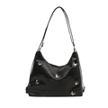 Schwarze Hobo-Tasche mit großem Fassungsvermögen, Silber-Schmetterlingen und Ziernähten - Schwarz