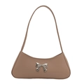 Bolso de hombro beige de cuero sintético con detalle de lazo y diseño minimalista - Caqui