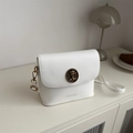 Vintage white leather bucket bag with gold bear buckle and slender shoulder strap - White