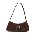 Sac sous le bras en cuir marron de style français avec boucle nœud argentée sur blanc - Marron