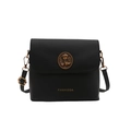 Classic black shoulder bag with vintage bronze bear relief and magnetic closure buckle - Black