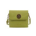 Fanyissa avocado green leather bucket bag with retro bronze bear emblem and gold logo - Green