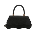 Chic black glitter flap bag with wavy edges and gold metal hardware for women - Black